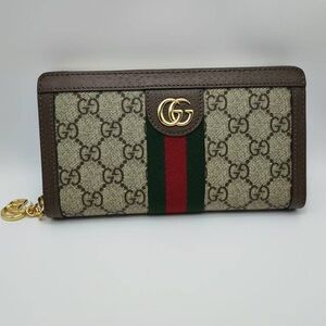 Gucci GG Canvas Wallet with Brown and Green Accents